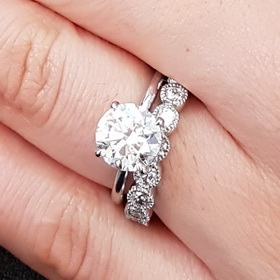 Non-Halo Delicate Pave Band Engagement Ring